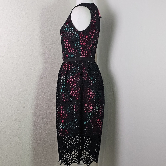 Wolven Anthropologie Women's Terrace Black Lace Overlay Floral Sheath Dress Sz 4 - Picture 4 of 15